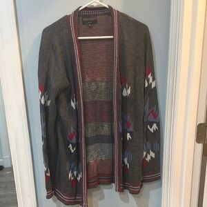 Gray Open Front Cardigan with Pattern